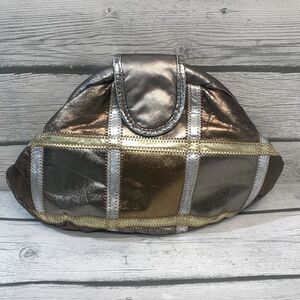 OHH ASHLEY Silver Leather Shoulder Or Handbag Purse Gold 80’s style